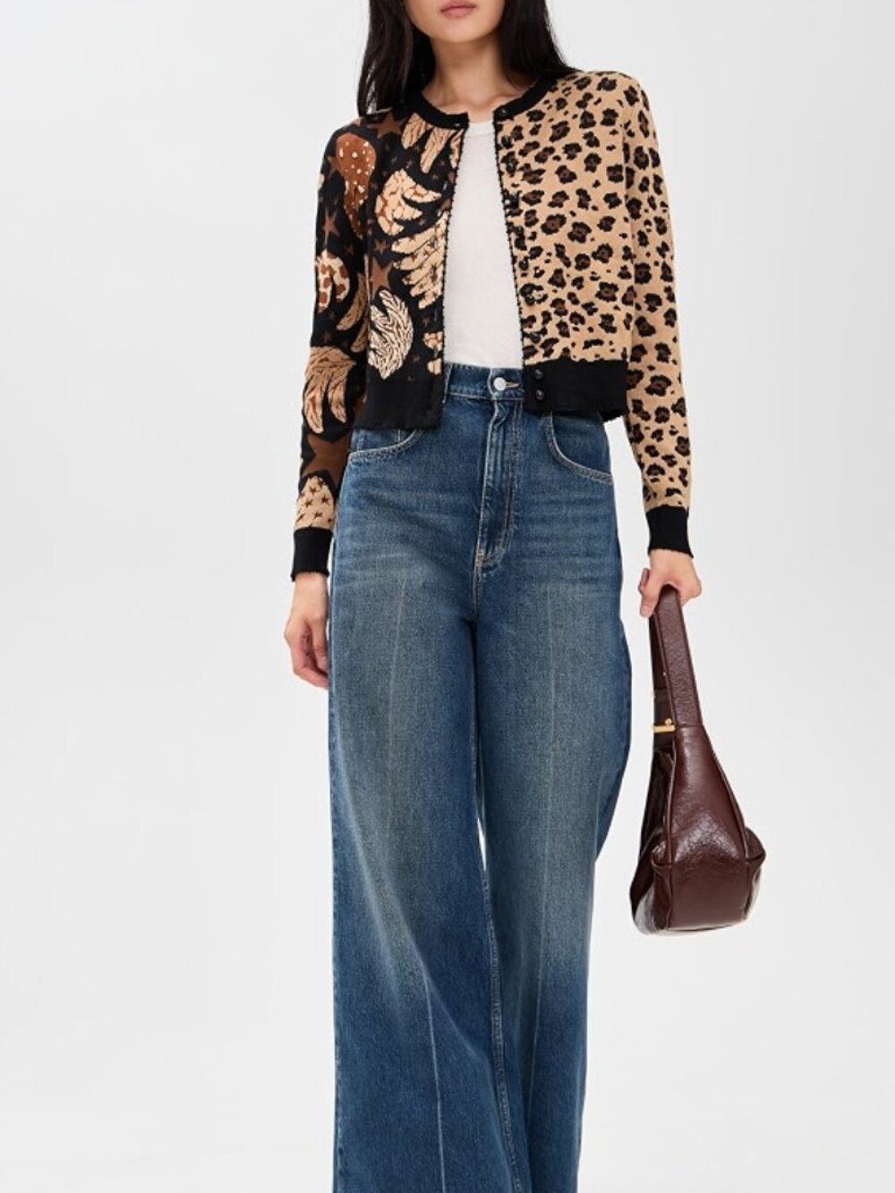 FARM Rio Banana Leopard Mixed Cardigan Black Size S NWT - Picture 8 of 8